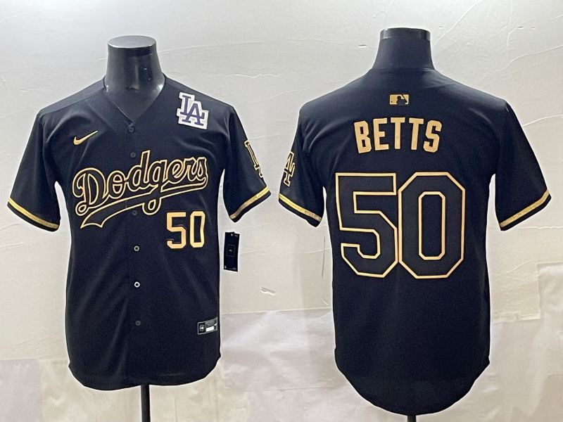 Men 2025 Los Angeles Dodgers #50 Betts Black Gold Five generations Nike MLB Jersey style 5